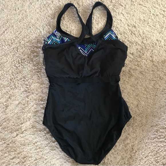 Body Concept Black Blue 1-pc Bathing Suit Swimsuit Plus Size 14 L Large Modest - Picture 14 of 16